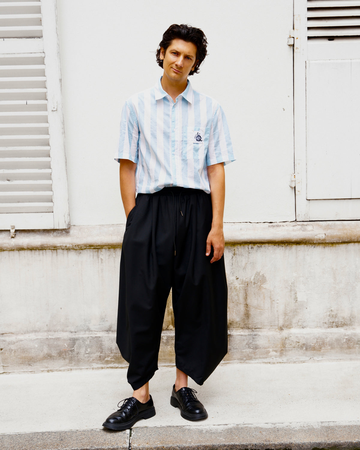 Nasty Cat-Deconstructed Baggy Drape Hem Pants-Black