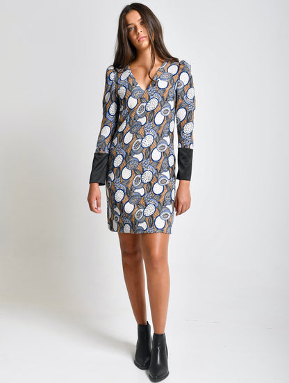 Carmela - Brocade shift dress with Puffy shoulders
