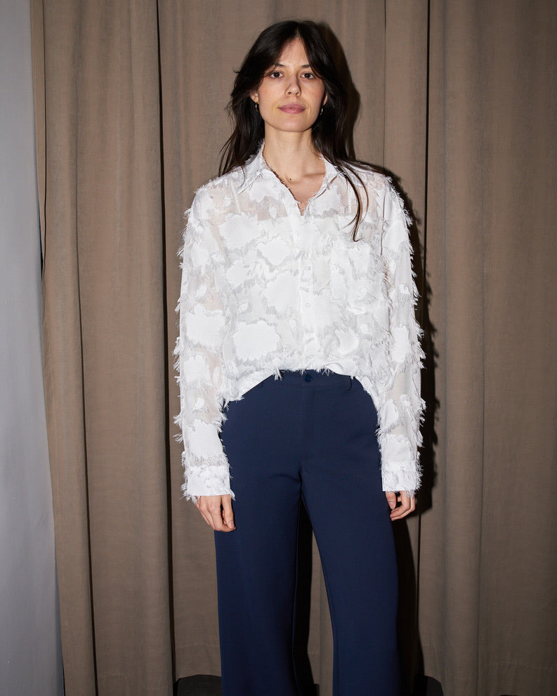 Willow - Oversized Fringed Organza Shirt - White