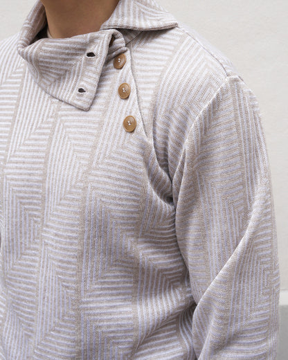 Loras - Geometric Jacquard Turtle Neck Sweater - Pearl