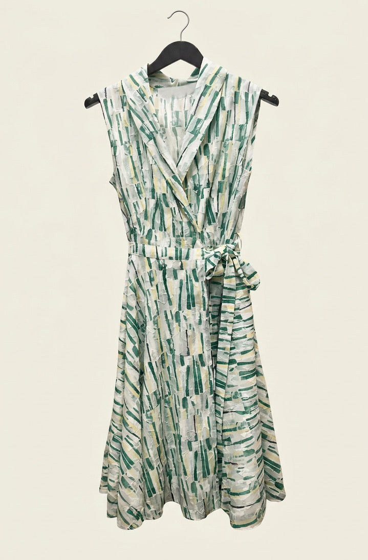 Reyna - Circle Wrap Dress - Abstract Jacquard - Green