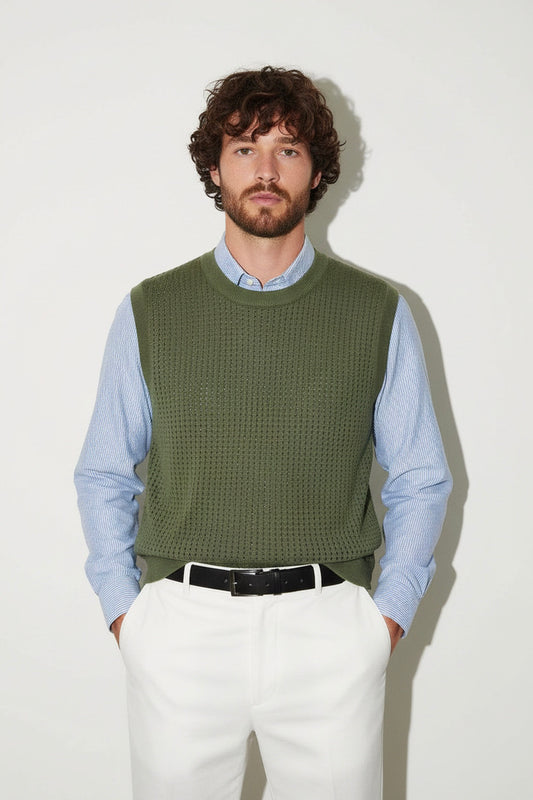 Pan - Sleeveless olive green knitted vest - Men