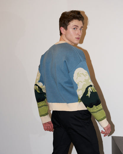 Jack - Landscape Jacquard Warm Sweater - Blue