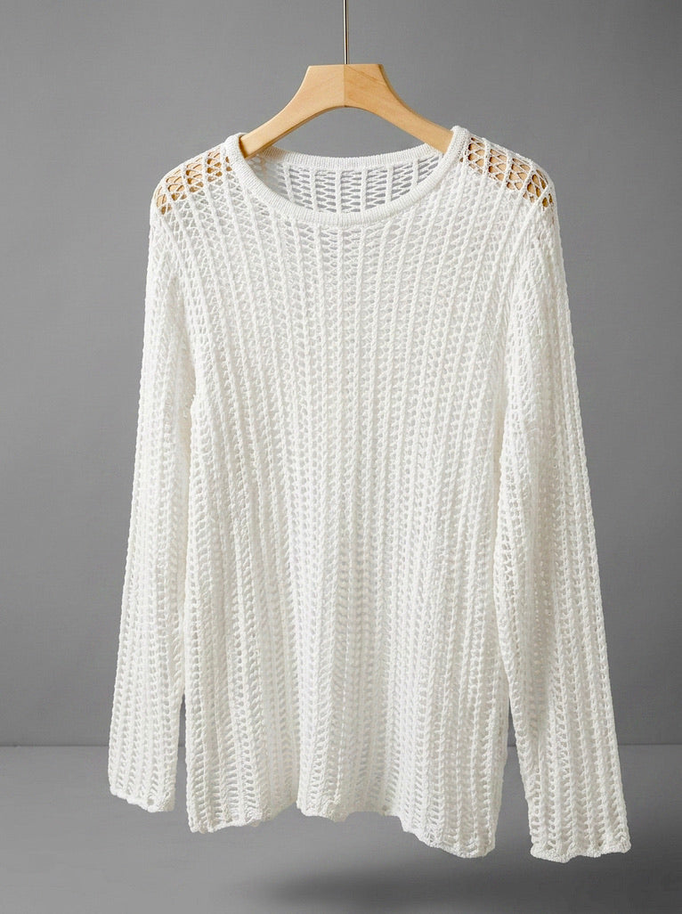 Brent - Open Knit long sleeve sweater- White