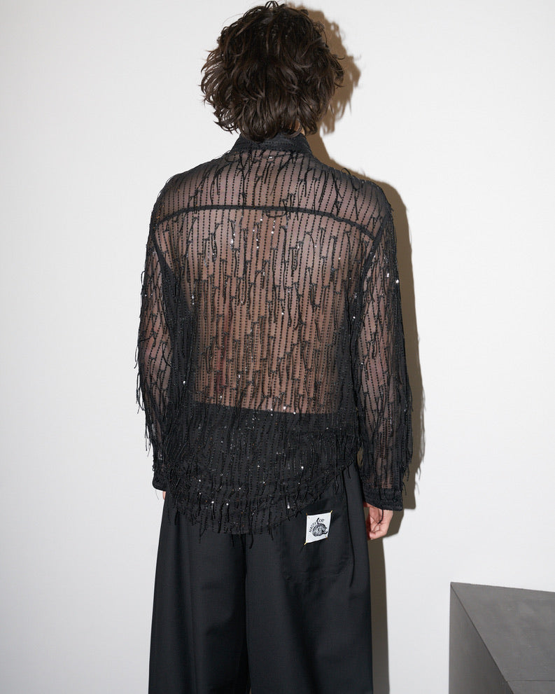 Chelsea - Sequin Fringed Tull Shirt - Black - M