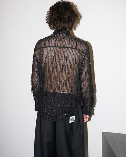 Chelsea - Sequin Fringed Tull Shirt - Black - M
