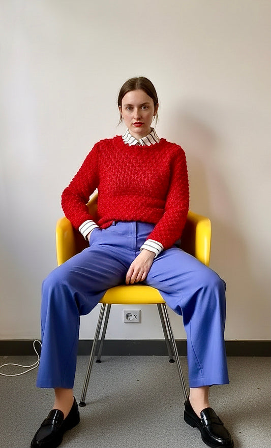Violet -  Textured Lace Knit Top - Red