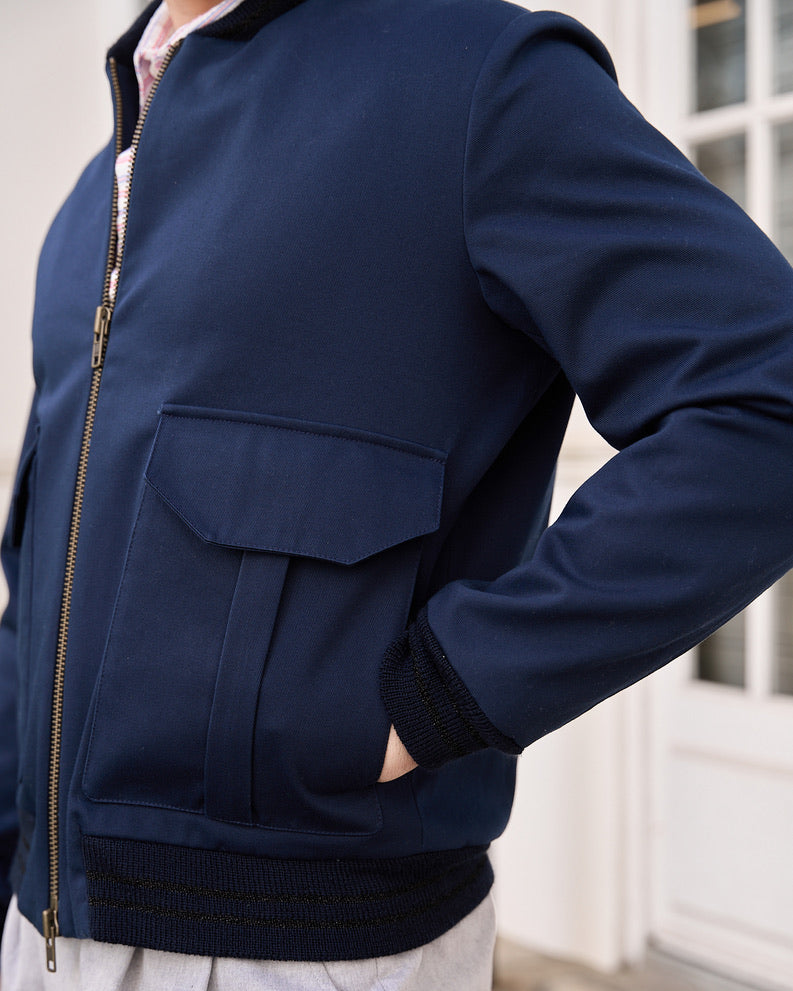 Liam - Tight-Woven Gabardine Bomber Jacket - Navy