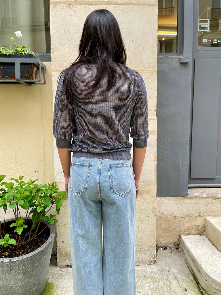 Slim - Wave Jacquard light Sweater - Navy