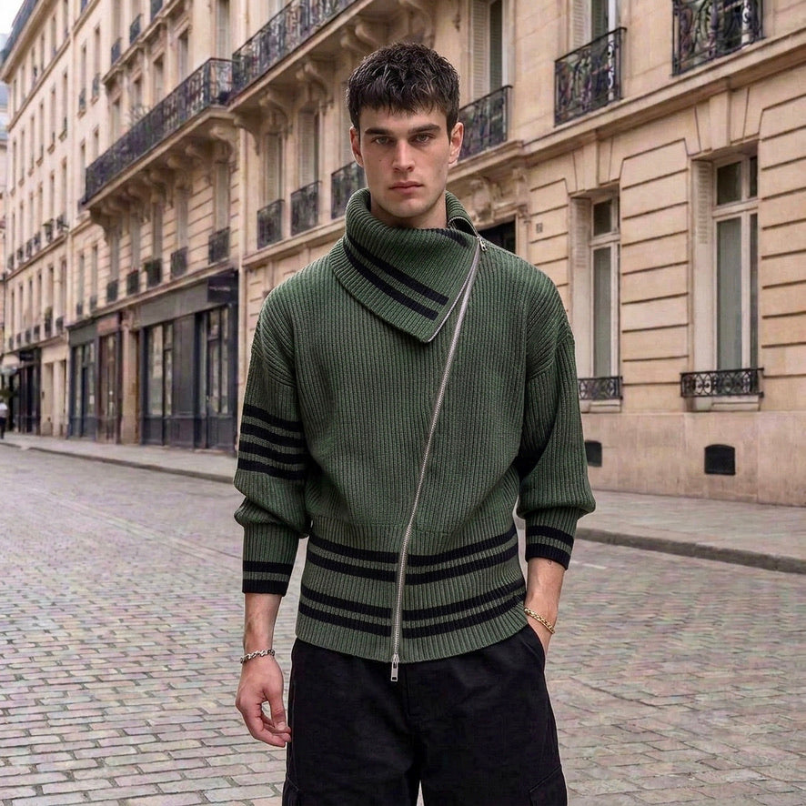 Eddy - High-Neck Diagonal Zip-up Turtleneck Cardigan - Man