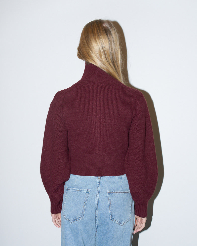 Lupita - Crop high neck Cardigan - Burgundy