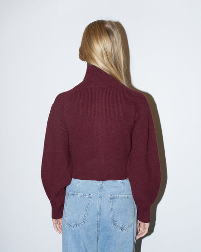 Lupita - Crop high neck Cardigan - Burgundy