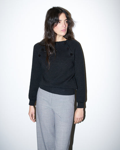 Arya - Textured Boat Neck Sweater - Black