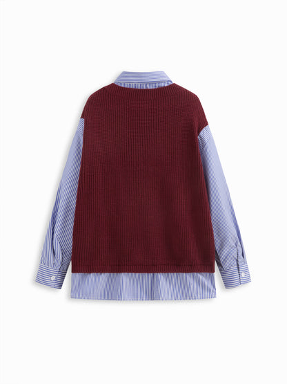 Corbin - Trompe-l’œil Knit and Shirt Top - Woman