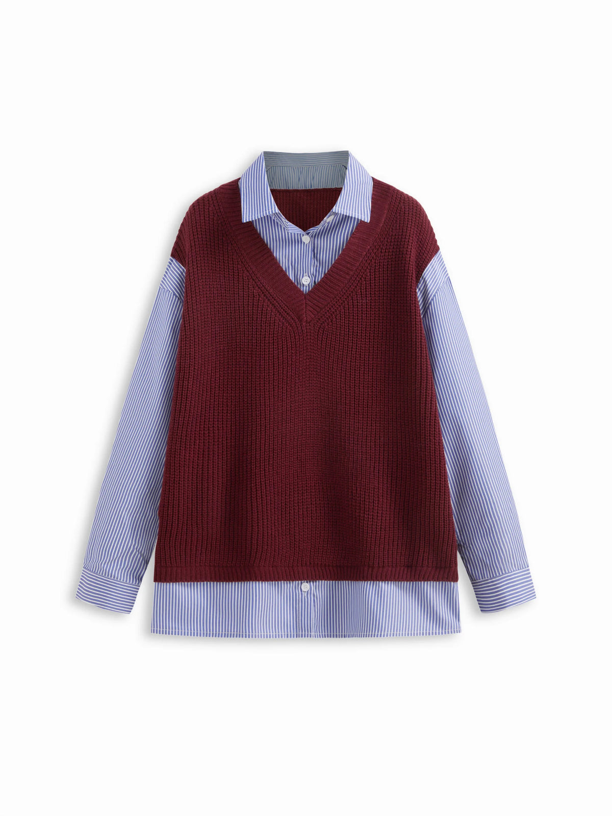 Corbin - Trompe-l’œil Knit and Shirt Top - Woman