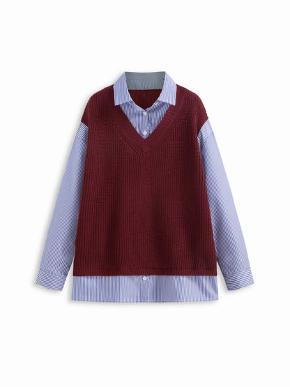 Corbin - Trompe-l’œil Knit and Shirt Top - Woman