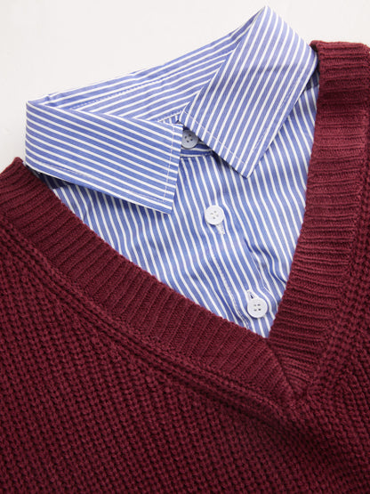 Corbin - Trompe-l’œil Knit and Shirt Top - Woman