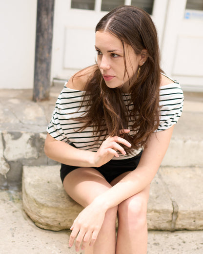 Lord - Nautical Stripe Asymmetrical Jersey Top