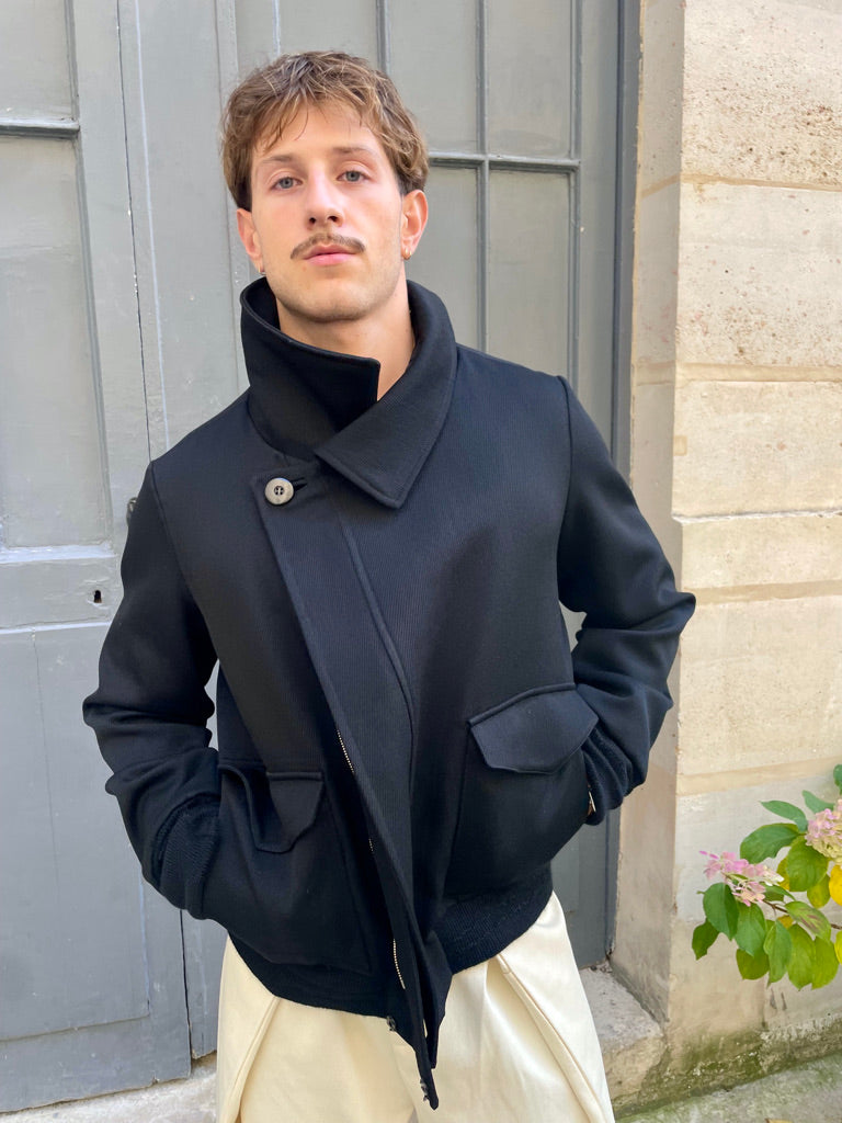 Sylvio - High Neck Wool Jacket - Black - Man