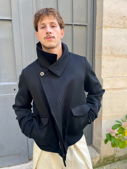 Sylvio - High Neck Wool Jacket - Black - Man