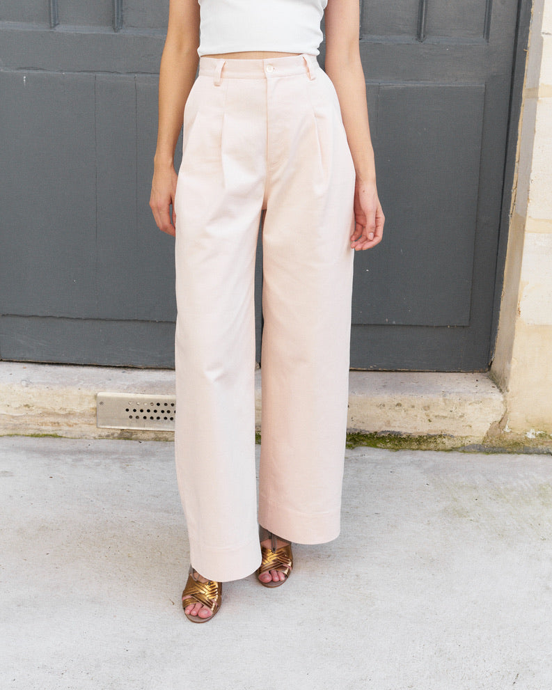 Daenerys-Wide Leg Twill Pants-Pastel Pink