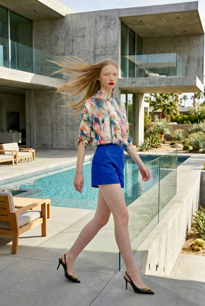 Holli - High Waist Tailored Shorts - Cobalt Blue