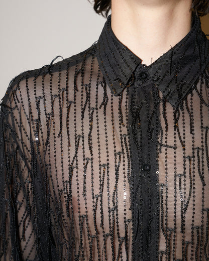 Chelsea - Sequin Fringed Tull Shirt - Black - M