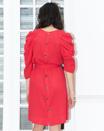 Sadie-Pleated Sleeve Short Dress-Real Red