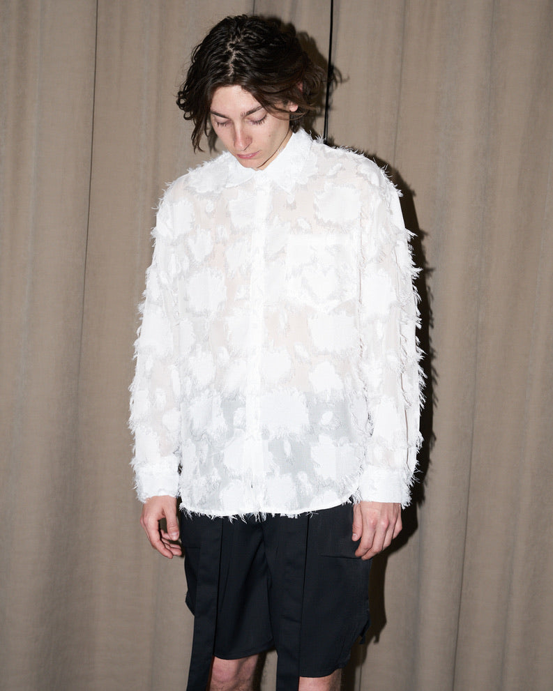 Willow - Oversized Fringed Organza Shirt - White - M