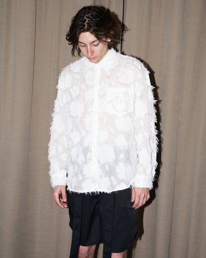 Willow - Oversized Fringed Organza Shirt - White - M