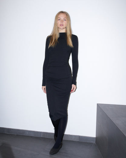 Ariana -  Bias cut Jersey Ruched Dress - Black