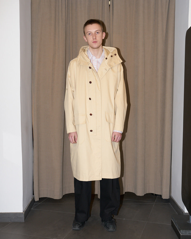Josh - Oversized Tailored High Collar Hooded Trench Coat - Beige