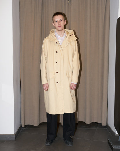 Josh - Oversized Tailored High Collar Hooded Trench Coat - Beige