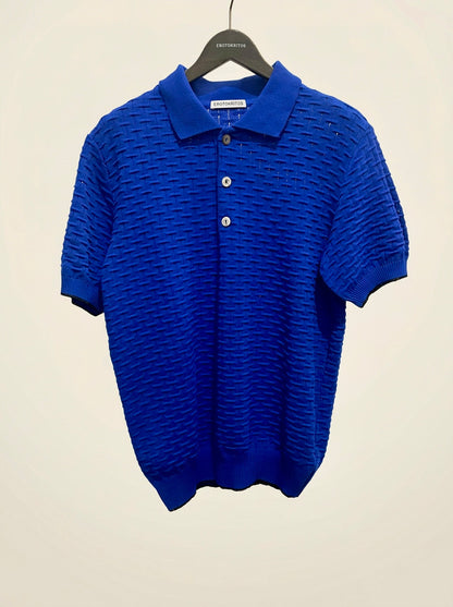 Peter - Textured Knit Polo Shirt - Cobalt blue
