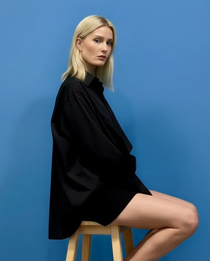 Mia - Balloon hem Couture Shirt - black