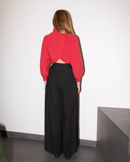 Ava - Crop Knit Petal Turtle Neck Sweater - Red