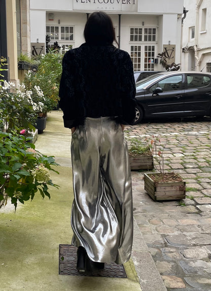 Dina - Silk Lamé Palazzo Pants - Silver
