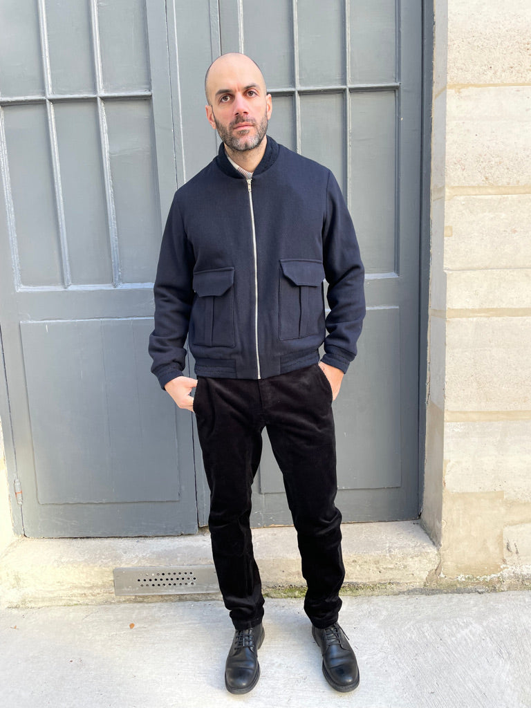 Liam-Wool Bomber Jacket-Navy