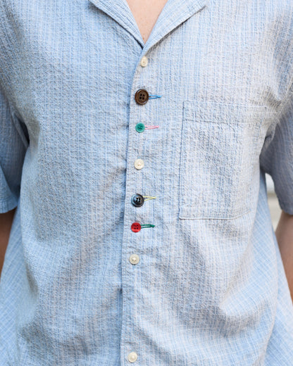 Babala - Seersucker Crop Shirt with Mismatched Vintage Buttons
