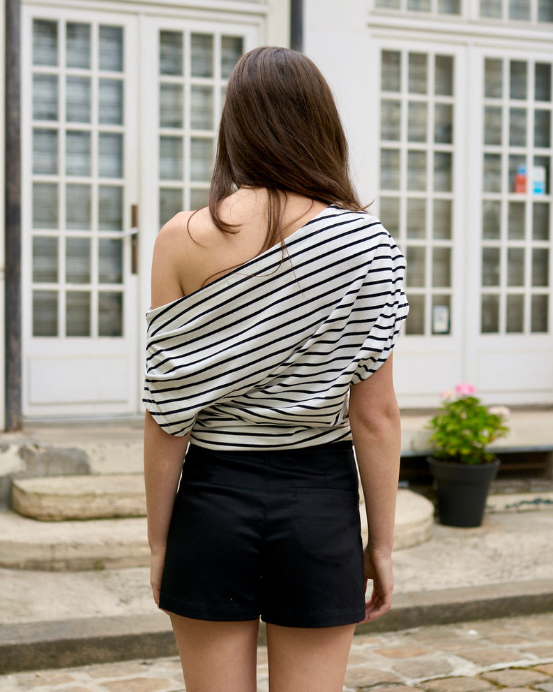 Lord - Nautical Stripe Asymmetrical Jersey Top