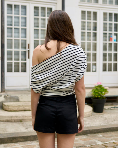 Lord - Nautical Stripe Asymmetrical Jersey Top