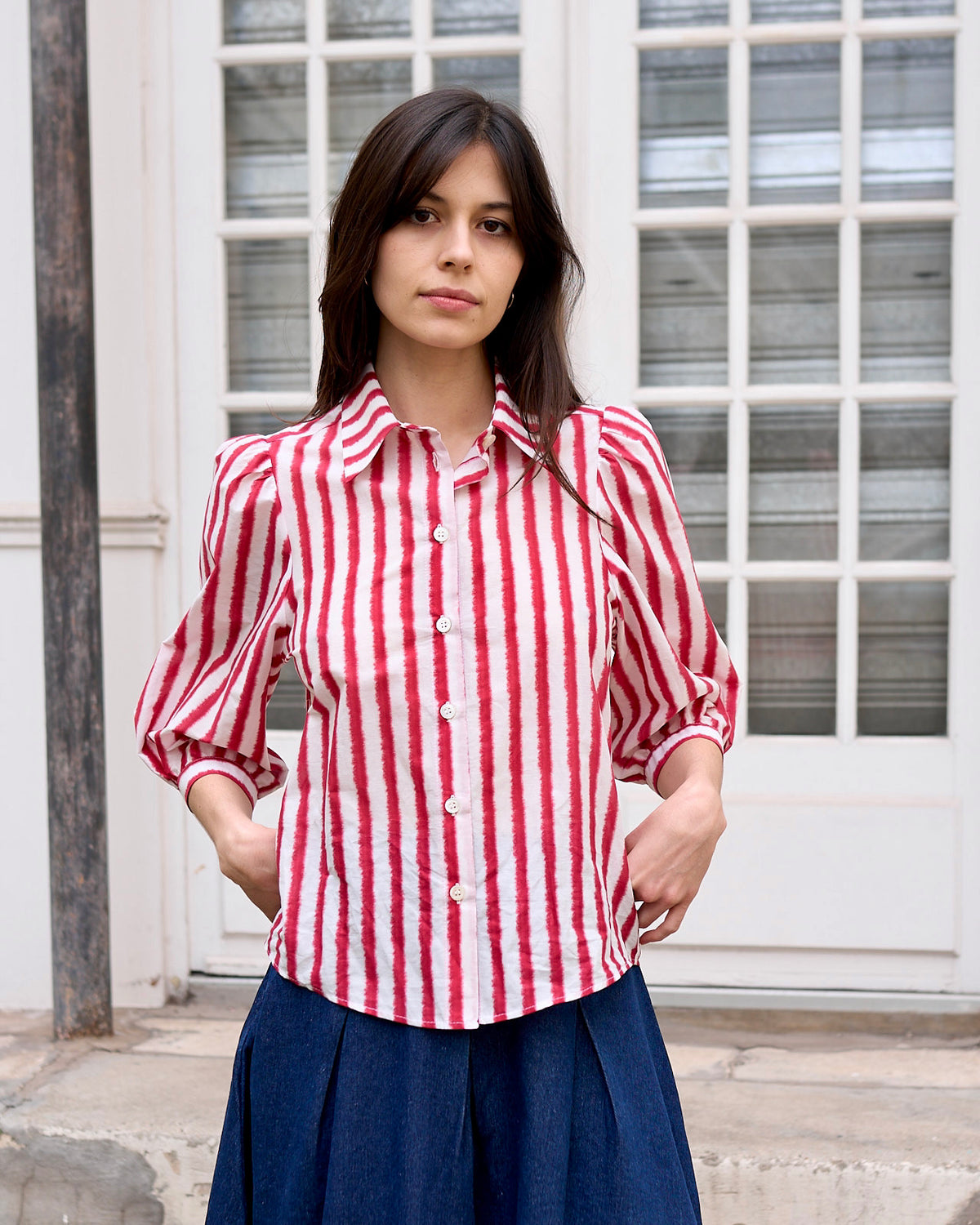 Trixie -  Stripe Shirt With Puffy Sleeves - Red