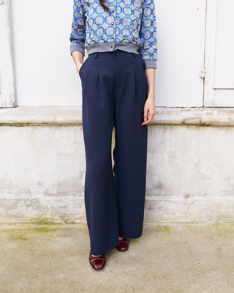 Daenerys-Wide Leg Pleated Pants - Navy