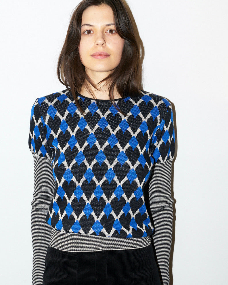 Helisandre-Graphic Jacquard Sweater-Blue/Cream/Black