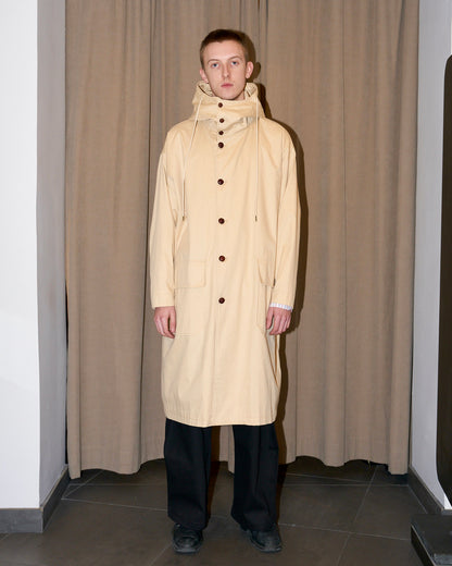 Josh - Oversized Tailored High Collar Hooded Trench Coat - Beige
