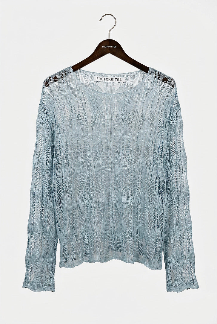 Jamie - Open Knit long sleeve sweater - Dusty Blue