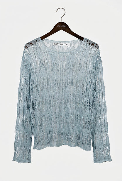 Jamie - Open Knit long sleeve sweater - Dusty Blue