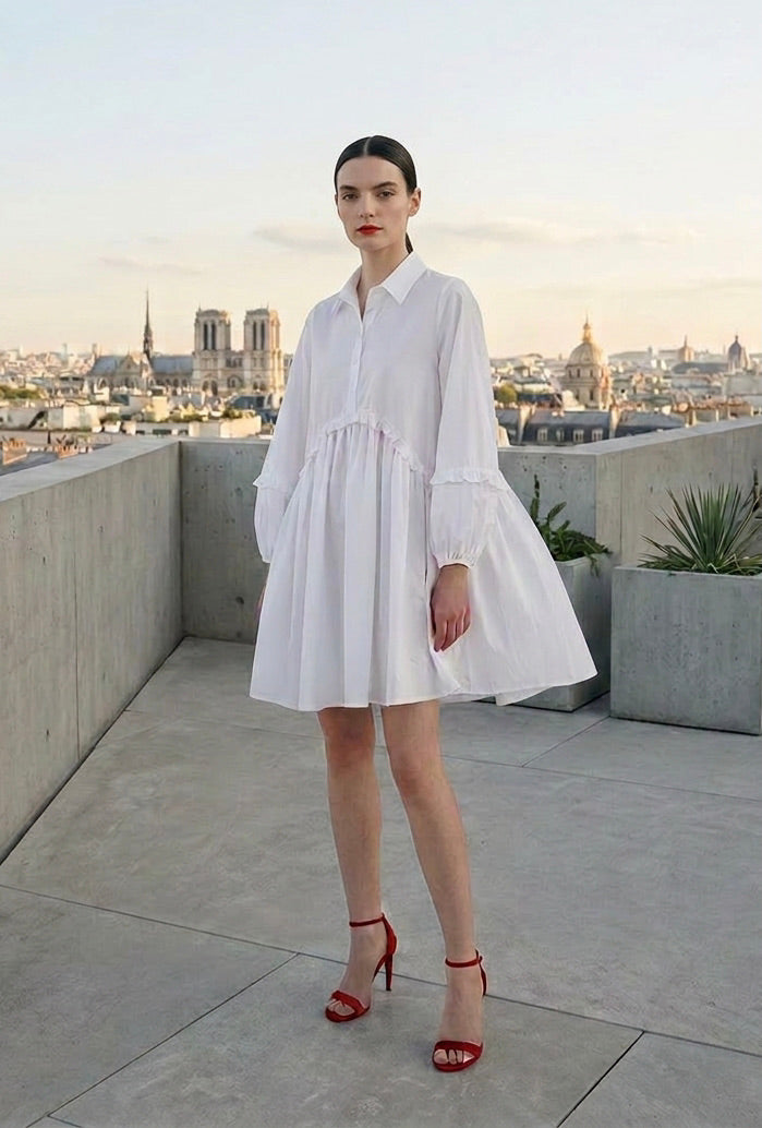 Bo - White Cotton Babydoll Dress
