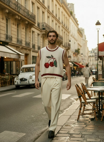Elijah - Oversized Cherry Jacquard Soft Vest