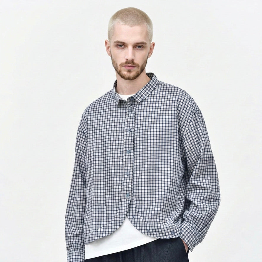 Leighton - Curved Hem Gingham Shirt - Man
